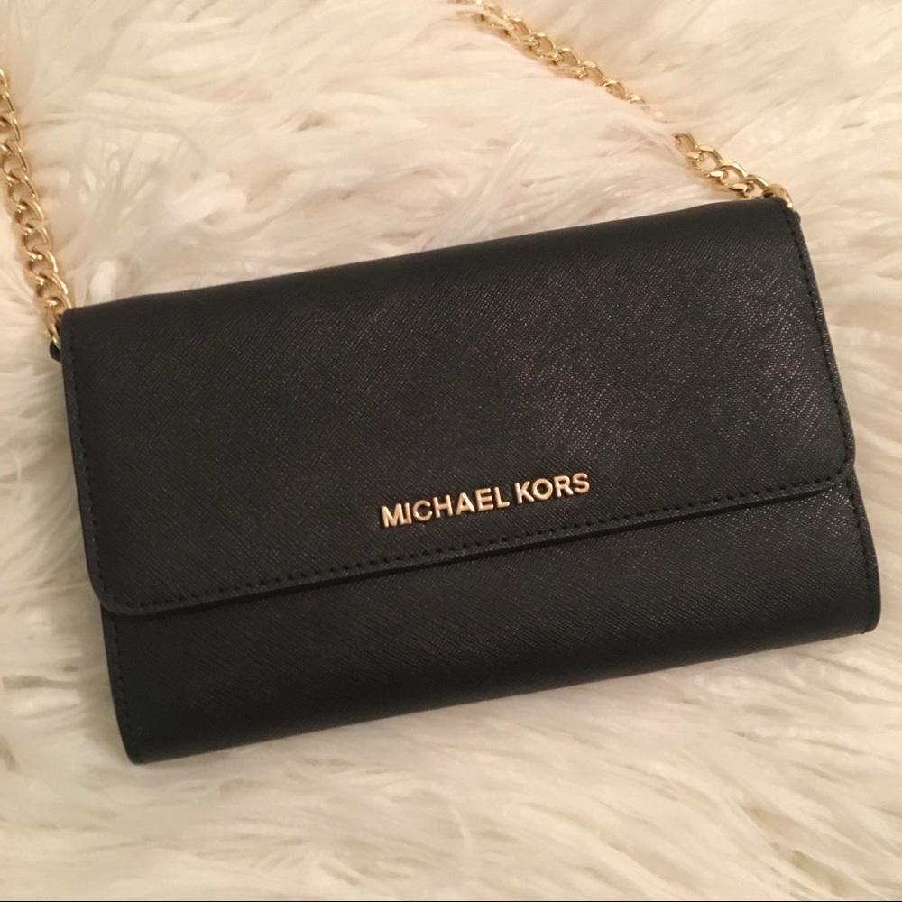 MICHAEL KORS Crossbody Wallet Black & Gold Chain
